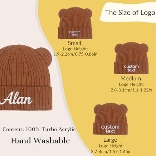 CHARMMYFASHION Personalizsed Baby Beanie Hats,Custom Toddler Baby Beanie Caps Leather Patch Name,100% Wool Acrylic,Infant Winter Warm Knitted Newborn Embroidered Hat,Personalized Baby Gifts(Navy) — view 6