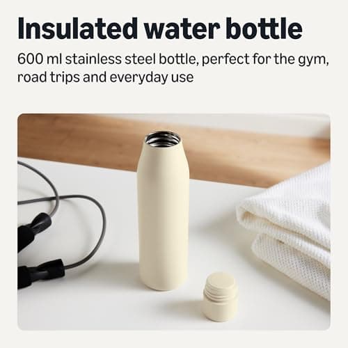 Amazon Basics Insulated Stainless Steel Water Bottle, 600ml, Double-Wall, BPA-Free, Leak-Proof, Ivory — view 2