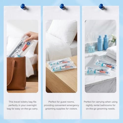 Lilingsty Travel Toothbrush Kit Bulk, Hygiene Kit Bulk with Toothbrush Toothpaste Set, Floss Picks, Comb, Travel Mouthwash, Toothbrush Cover, Individually Packaged, for Travel, Hotels (12-Pack) — view 3
