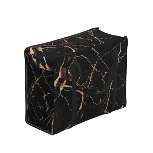 Heavy Duty Storage Tote With Zippers, Waterproof Large Moving Bags For Space Saving Black Gold Marble Storage Bags For Clothes, Bedding, Laundry & Home Organization