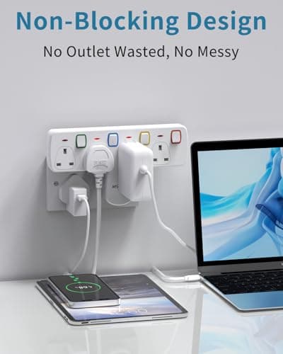Mscien Plug Extension Socket, Multi Plug Adaptor 4 Way with Individual Switches, Adapter plug UK Turn 1 into 4, Wall Socket Plug Extender without Cable — view 2