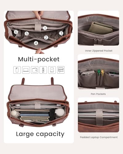 LOVEVOOK Messenger Bag Laptop Bag, 17.3 Inch Leather Vintage Briefcase for Men, Classic Shoulder Satchel Bag with Buckle Closure for Work Office Business College — view 3