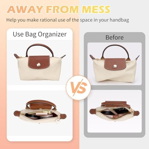 Strap and Organiser for Longchamp Mini Bag, Leather Brown Bag Straps For Crossbody Handbags and Felt Mini Bag Organizer Insert for Long Champ Mini — view 4