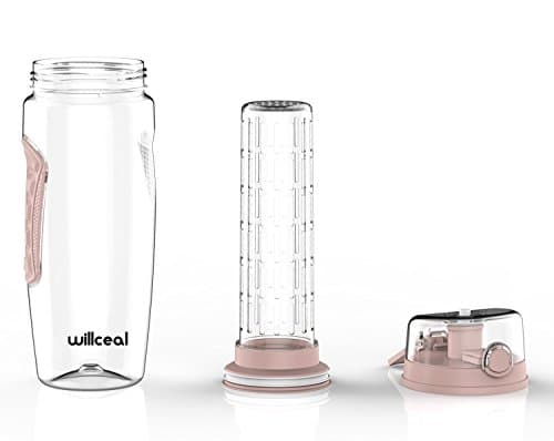 willceal Fruit Infuser Water Bottle 32oz Durable, Large - BPA Free Tritan,Flip Lid, Leak Proof Design - Sports, Camping (Rose Gold) — view 4