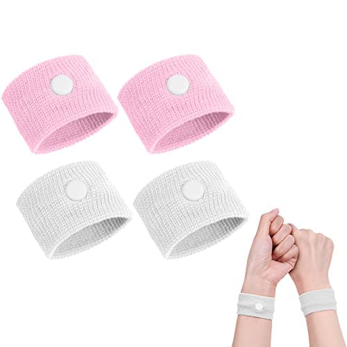 ACWOO Motion Sickness Wristbands, 2 Pairs Natural Sickness Bands for Kids & Adults, Anti-Nausea Wristbands for Car Sea Sickness, Relief Wristbans for Sea Flying Travel (Pink+White)