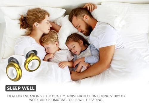 Reusable Ear Plugs for Sleep - Noise Cancelling, Snoring, Travel, and Concerts | 25dB Hearing Protection with Noise Reduction | Comes with 8 Ear Tips and XS/S/M/L - Black (Gold) — view 3