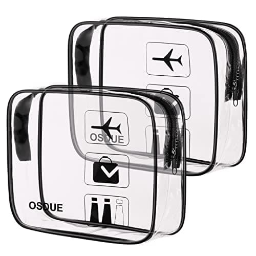 OSDUE Clear Toiletry Bags, 2 Pcs TSA Approved Airport Security Liquids Bags,Waterproof Cosmetic Clear Makeup Bags PVC Wash Bags for Women and Men, Travel Essential