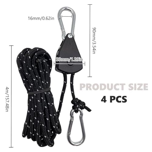 4 PCS Reflective Tent Guy Ropes, 4 mm Ratchet Ropes with Rope Tensioner, 4M Heavy Duty Adjustable Reflective Tent Guy Rope for Camping, Hiking, Awning, Black — view 2