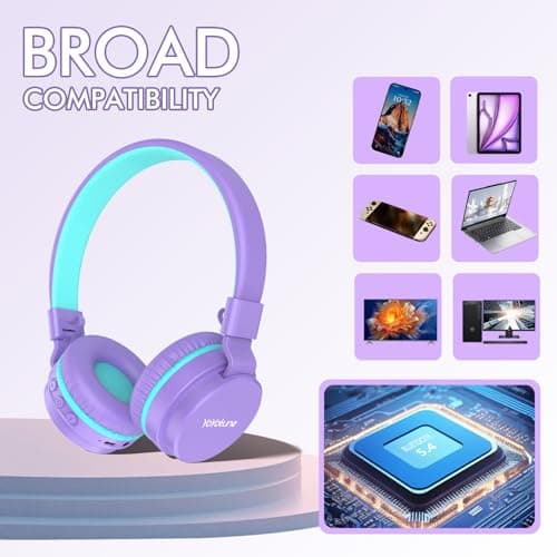 Kids Bluetooth Headphones,Lightweight Kids Headphones Wireless,85/94dB Safe Volume,40H Playtime,Fast Charging,Bluetooth 5.3,Over Ear,Toddler Headphone Built-in Mic for School/Tablet/Travel (Purple) — view 4