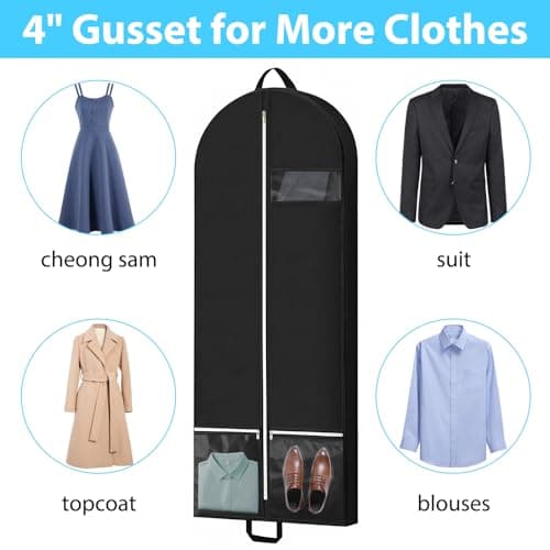 Fourindo 2 Pack 54 Inch Garment Bags, Heavy Duty Nonwoven Suit Bags with Handles and PVC Window for Travel & Storage, Hanging Clothes Cover for Suits, Dresses, Coats (Black, 137x60x10cm) — view 3