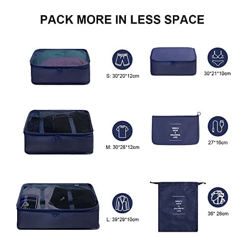 OSDUE Packing Cubes for Suitcases, 6 PCS Travel Luggage Packing Organizers Waterproof Travel Essentials Bag Accessories, Clothes Cosmetics Toiletries Storage Bags, Navy Blue — view 2