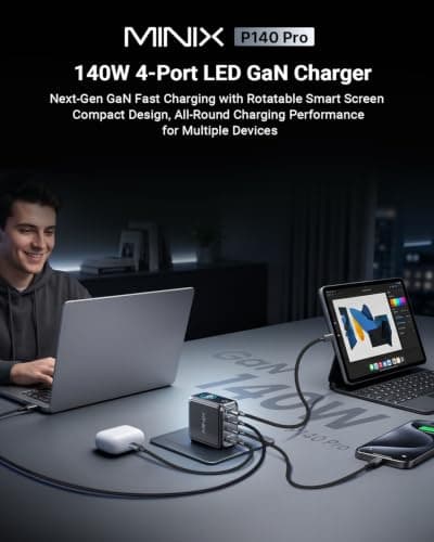 MINIX 140W Max 4-Port GaN Charging Blocks,Smart Display for MacBook Charger — view 2