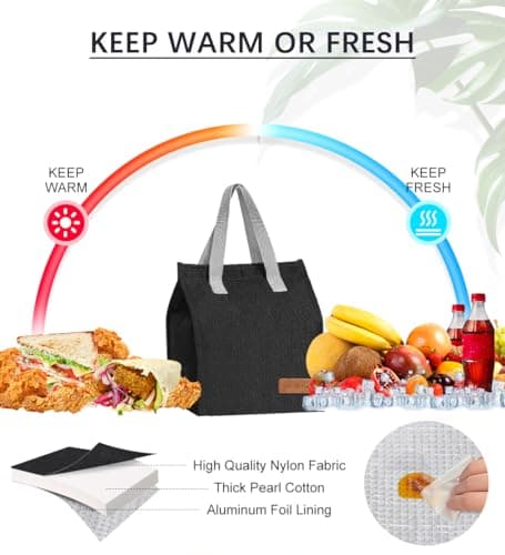 lmytdo Lunch Bags for Women Men, Portable Insulated Lunch Bag Water-Resistant Leak-Proof Lunch Box Tote Bag for Kids Girls Boys Adults, Thermal Cooler Bag for Work School Picnic Travel (Black) — view 4