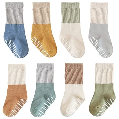 J Poqobog Baby Girls Boys Socks infant Cotton Crew Socks for newborn Non Slip/Anti Skid Toddler Knee-high Socks set…