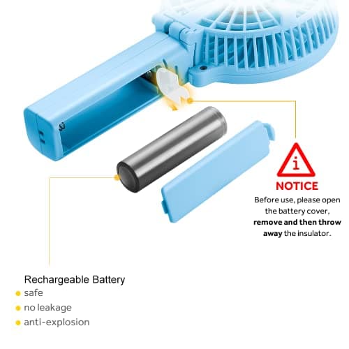 EasyAcc Handheld Fan USB Fans Portable Hand Fan 3 Speeds 180° Foldable with 6 Blades Personal Electric Mini Outdoor Fan with Rechargeable Battery Foldable Handle Desktop for Home Travel Outdoor - Blue — view 2
