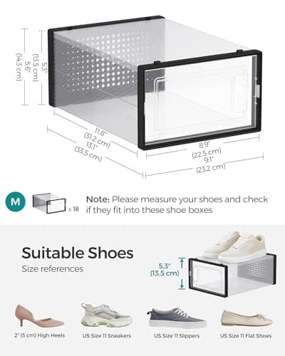 SONGMICS Shoe Boxes, Pack of 18 Stackable Shoe Storage Organisers, Foldable and Versatile for Sneakers, Fit up to UK Size 8, Black LSP18SBKV1 — view 5