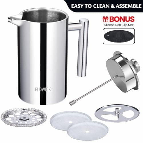 ELDWICK Cafetiere 1 Cup, 350ml French Press Coffee Maker with Color Silver — view 2