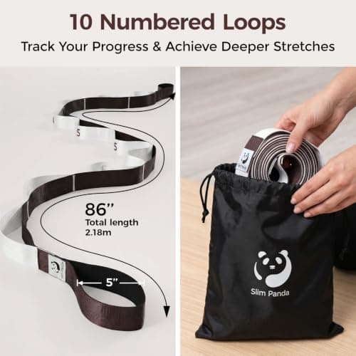 Slim Panda Yoga Strap with 12 Loops for Stretching, Non-Elastic Stretch Belt for Physiotherapy Pilates, Leg Stretcher Band for Flexibility, 220 x 3.8cm — view 4