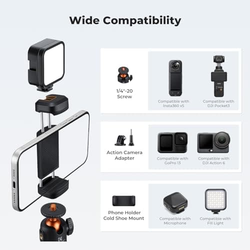 K&F CONCEPT 25.6"/65cm Auto-Pop Open Tripod, Mini Selfie Stick for Phone — view 5