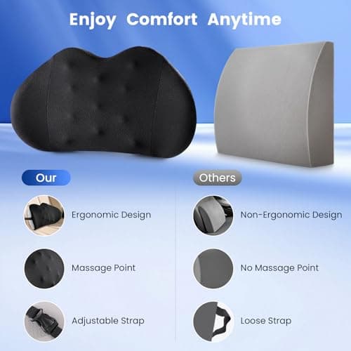 QUTOOL Lumbar Support Cushion – Memory Foam Back Support Cushion with Breathable Mesh Cover & Adjustable Strap, Lumbar Support Pillow for Office Chair, Car & Gaming Chair — view 3