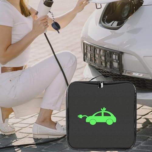 Kiuiom Large Capacity Car Hose Storage Bag,Ev Charging Cable Bag,Waterproof Portable Ev Cable Storage Bag,Ev Charger Organiser with Carry Handle Zip,for Caravan,Campervan,Square,Black — view 6