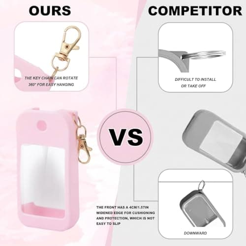 2pcs Silicone Case Compatible with Touchland Hand Sanitizer Spray, Thickened Hand Sanitiser Holder with Keychain for 1 Fl Oz / 30ml Portable Mist Bottle, Travel Accessories for Bags & Purses (Pink) — view 4