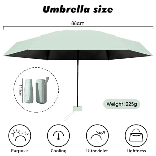 FANSEZQ Mini Sun Umbrella, Lightweight Compact Umbrella For Women And Kids, Portable Uv Parasol With Storage Box (Fruit green) — view 2