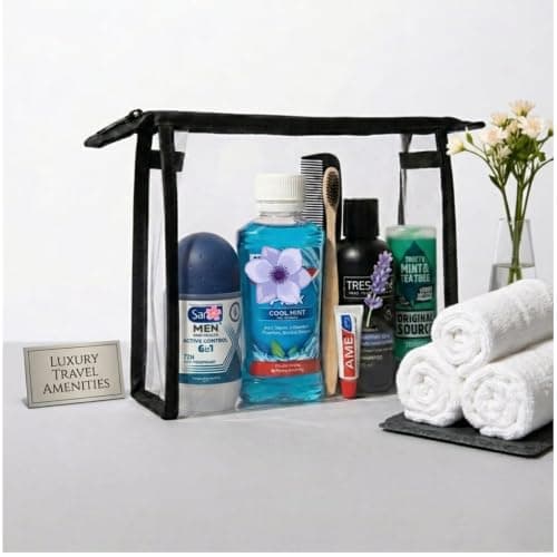 Men's Travel Toiletries Set with Clear Toiletry Bag – Airport Approved Travel Kit with Shampoo, Shower Gel, Toothpaste, Mouthwash, Toothbrush & Roll-On Deodorant, Travel Essentials for Holidays — view 5