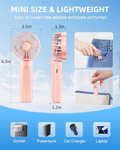 Hssio Portable Handheld Fan, Mini Desk Fan Foldable 1800mAh, 180° Ratotion, 3 Speeds, Ultra Quite, Up to 8H Long Use Time, Small Personal Cooling Fans Makeup Eyelash Fan for Women Girl, Rose Pink — view 5