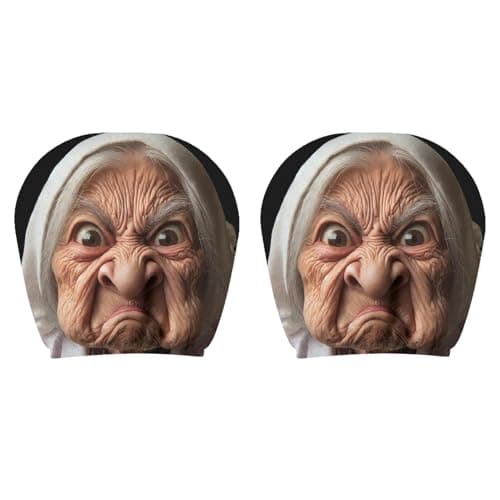 Headrest Covers for Cars 2 Pieces Granny Face
