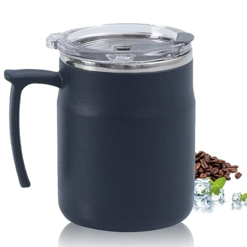 HZXYchen Stainless Steel Travel Mug with Handle – 304 Coffee Cup 500ml with Locking Lid – for Commute, Office & Outdoor – Navy Blue