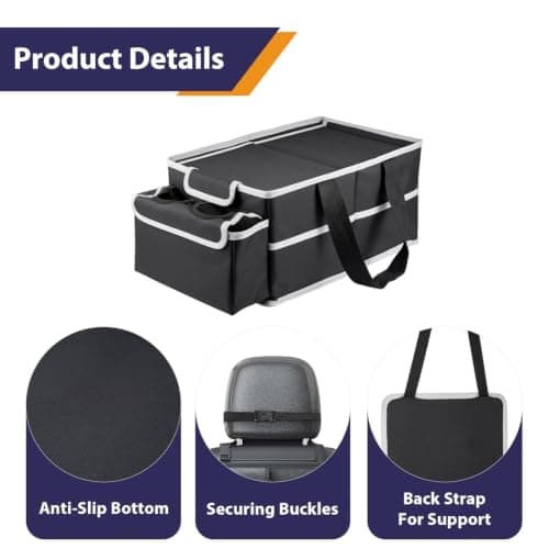 BREEZENEST Car Seat Organizer Foldable Storage Bag with Lid & Cup Holders Multi-Compartment Back Seat Organizer Durable Oxford Fabric Car Interior Accessories for SUV Truck RV Black — view 3