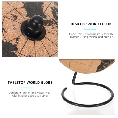 UPKOCH Cork Globe with Stand Desktop World Globe Decor Tabletop World Map Ornament for Office and Home Educational Geography Study Display 7.87 in — view 3