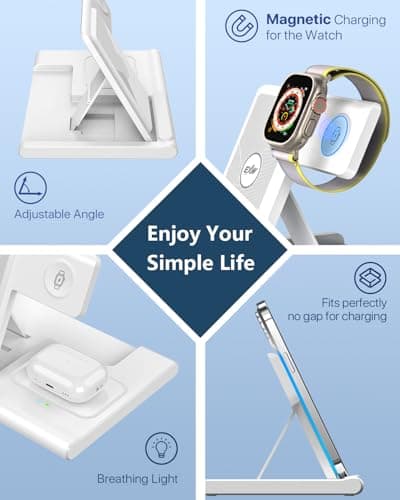 Wireless Charger,Foldable 3 in 1 Wireless Charger Stand for Apple Watch,Airpods Pro/3/2,Fast Wireless Charging Station for iPhone 17/Air/16/15/14/13/12/11/XS/XR/X/8（No Plug Included) — view 5