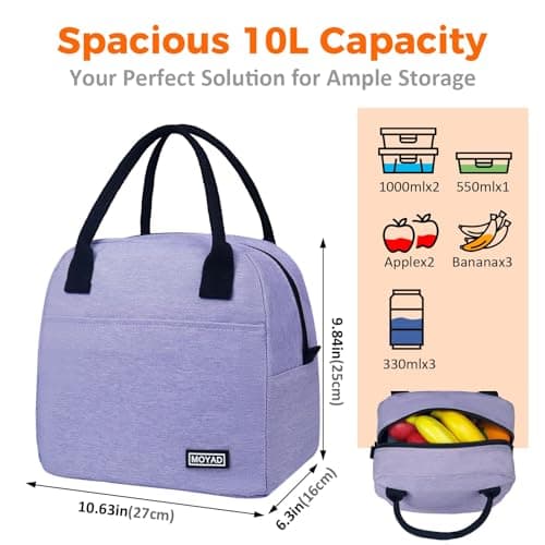 Moyad Lunch Bags for Women, Reusable Insulated Cooler Lunch Box, Lunch Tote Cool Bag for Men Adults Large Picnic Bag for Work Travel Picnic Camping Outdoor, Purple — view 3