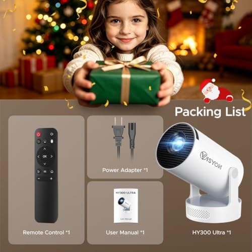 Mini Projector For Bedroom 2026 | Supports 1080P With Android 14.0 – 20000 Lumens Smart Projector & Native 720P Portable HY300 Projector | Screen Mirroring for iOS/Android | Gaming & HDMI Compatible — view 2