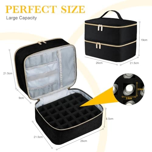 LOPHE Double-Layer Nail Polish Organiser, Double-Layer Travel Bag Storage Bags for 30 Bottles Nail Polish Lipstick and Nail Lamp, Portable Vanity Case with Nail Supplies Storage Sections (Black) — view 4