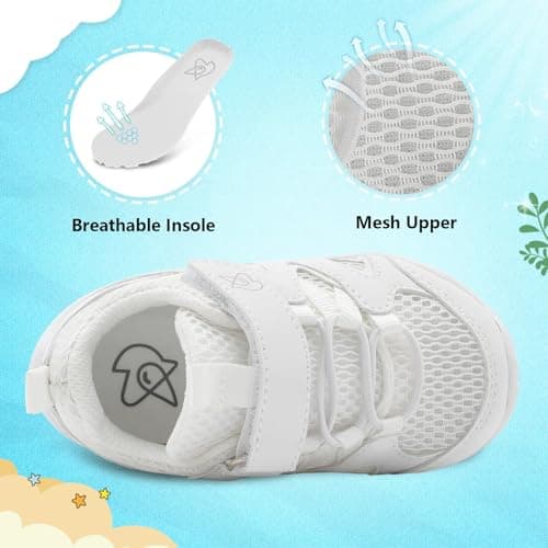 JIASUQI Toddler Shoes Boys Girls First Walking Shoes Non-Slip Lightweight Baby Sneakers Infant Casual Breathable Sneaker(White 130,12-18 Months) — view 3