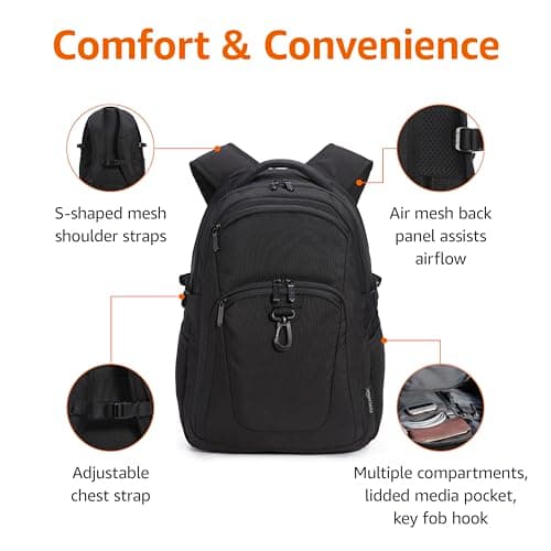 Amazon Basics 15.6-Inch Laptop Backpack, Water Resistant Rucksack for Business Travel, Work or School, Padded Shoulder Straps, Black — view 2