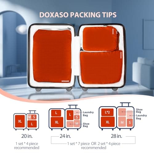 Doxaso Compression Packing Cubes Ultralight Expandable Suitcase Organiser Bags Water Repellent Travel Organiser for Backpack 7 PCS (Orange) — view 4