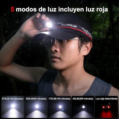 klarus HM3 Head Torch,670 Lumens Mini Headlamp with Warning Red Light, 180°Adjustable Shoulder Lamp and Clip Lamp, Suitable for Camping, Fishing, Dog Walking, Home Use — view 3