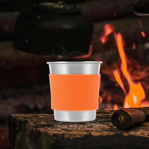 TEHAUX Stainless Steel Water Cup Anti-scalding 2pcs with Silicone Sleeve, Single-Layer Metal Mug Easy to Clean, Flat Base, for Table and Desk, Camping and Travel Drinking Cup — view 5