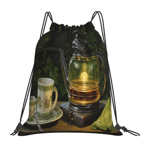OIBNKCN Quiet tea set Drawstring Gym Bags Durable Mesh and Canvas Design, suitable Fitness, Yoga, Travel, and More