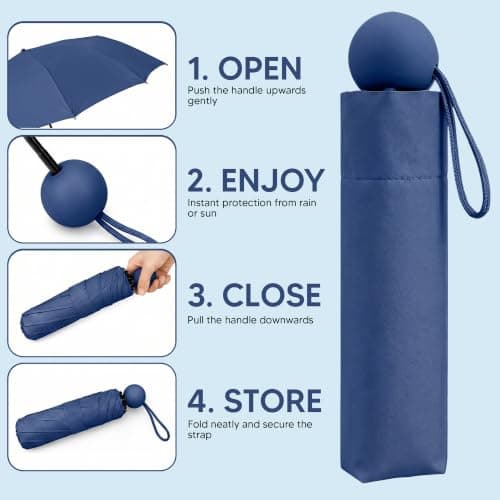 BMLIMITED BML Dark Blue Mini Folding Travel Umbrella Windproof Lightweight Portable Compact Pocket Umbrella for Men and Women Rain and Sun Protection with UV Protection — view 4