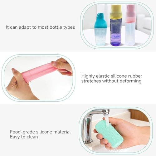 KQLHLHDYZ 12 Pack Travel Essentials Silicone Bottle Covers, Elastic Silicone Leakproof Sleeve - Travel Essentials for Toiletries, Fit Most Bottles Airplane Cruise Beach Vacation — view 4