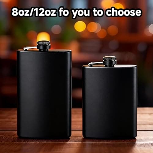 2 Pack Hip Flasks for Liquor, 8 Oz & 12 Oz Hip Flask Alcohol Leakproof Stainless Steel Thin Hip-Flasks for Men & Women Climbing Camping Barbecue Bar Party Festivals Travel and Gift (Matte Black) — view 4