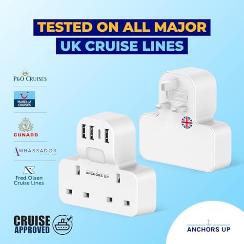 Cruise Approved UK Extension Multi-Plug 7-in-1 – Non Surge for Cruise Ships – 4 USB Ports and Night Light – Works on P&O, Marella, Cunard, Fred Olsen, Ambassador and more – Cruise Essential — view 3