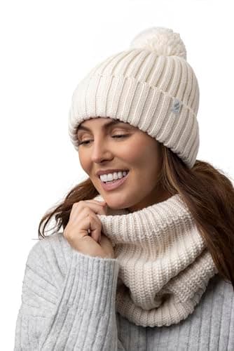 HEAT HOLDERS - Ladies Thick Winter Warm Fleece Lined Chunky Knit Thermal Neck Warmer (One Size, Cream (Chunky)) — view 4