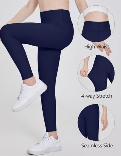 Arshiner Girls Fleece Lined Leggings High Waist Water Resistant Warm Winter Tights Running Athletic Yoga Pants for Kids Navy Blue 130 7-8 Years — view 2