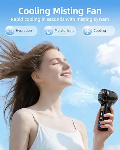 4-in-1 portable spray handheld fan,Extra-large battery USB rechargeable spray fan,Adjustable 1-100 Speed,mini fan,foldable personal fan,LED display,for Travel/makeup/Outdoor/Camping/concert(Black) — view 3